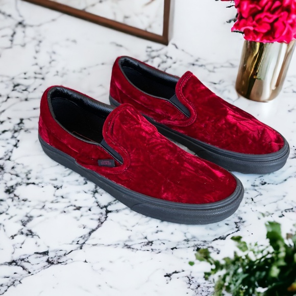 Vans Classic Slip On Velvet Wine Oxblood Black Sneakers Women's Size 8.5 Men's 7 - Picture 12 of 12